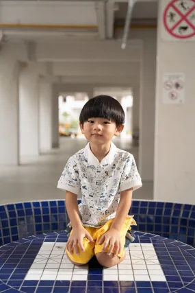 Mandarin-collared Polo Tee - Blue Road Trip Mickey