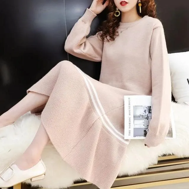 Maxi Sweater Dress with Flared Hem