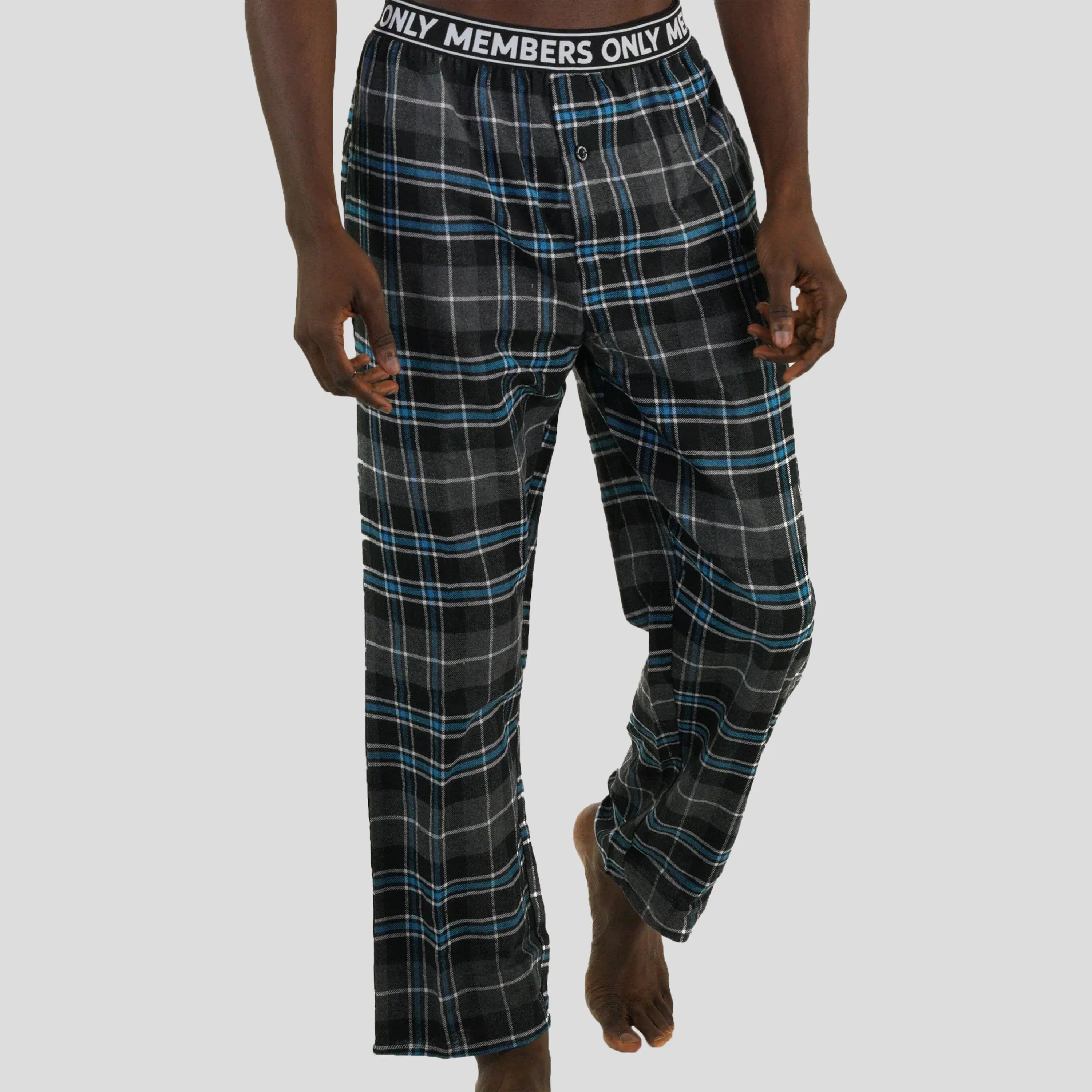 Members Only Men's Flannel Sleep Pants Logo Elastic - Teal