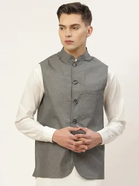 Men'S Charcoal Solid Nehru Jacket