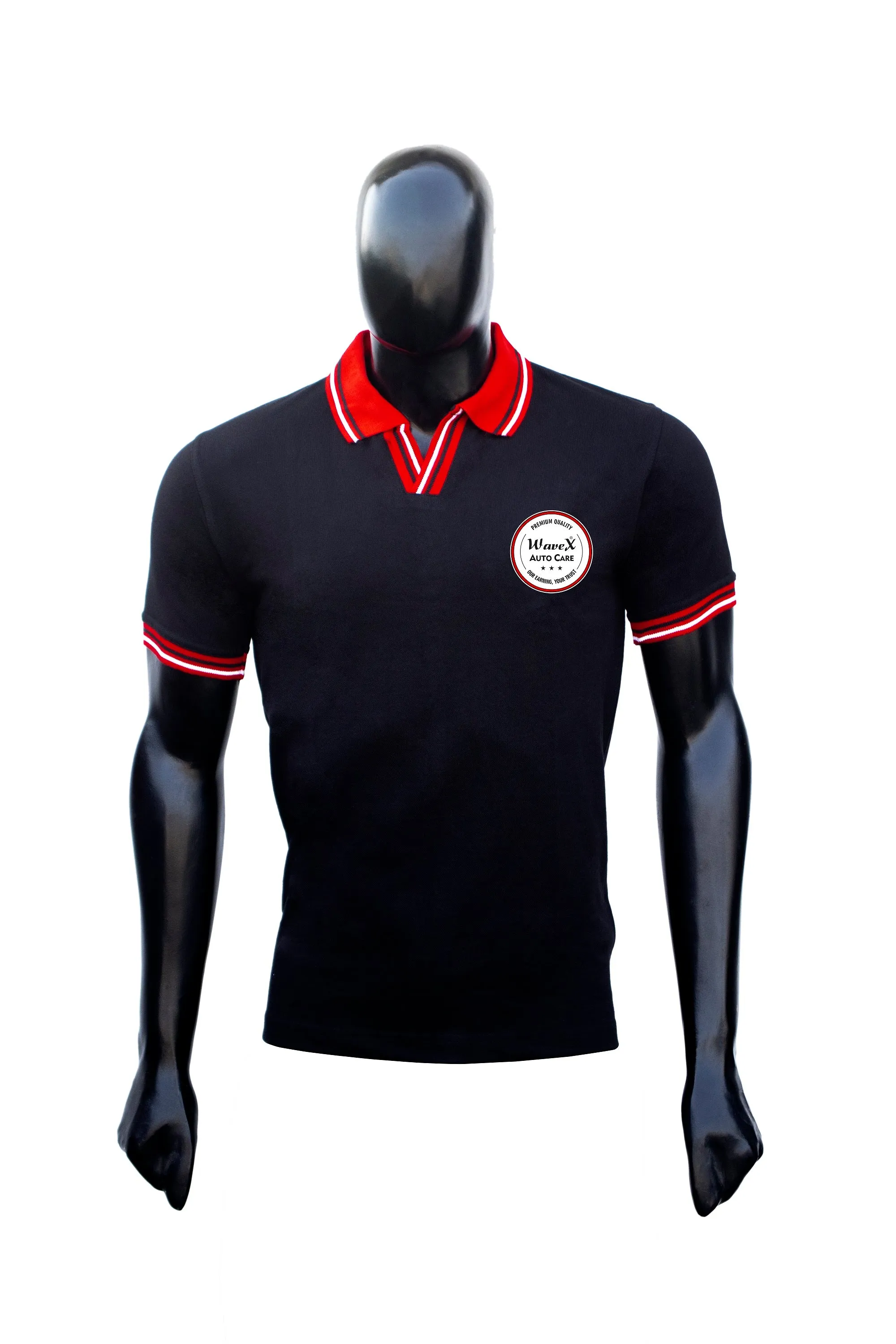 Men's Classic Fit Short Sleeve Casual 100% Cotton Polo Detailing T Shirt (Red and Black)