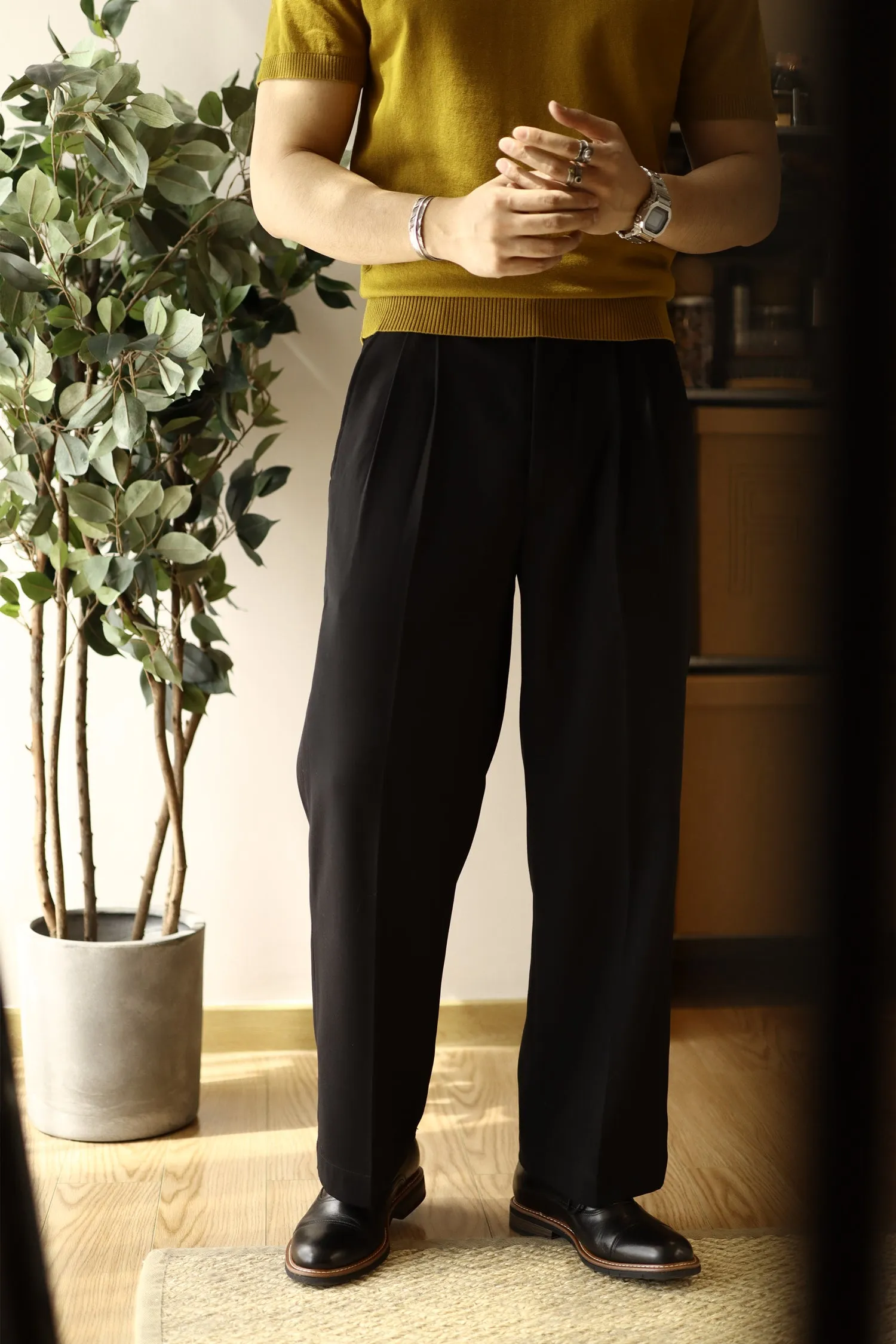 Men's Double Pleated Wide Leg Pants