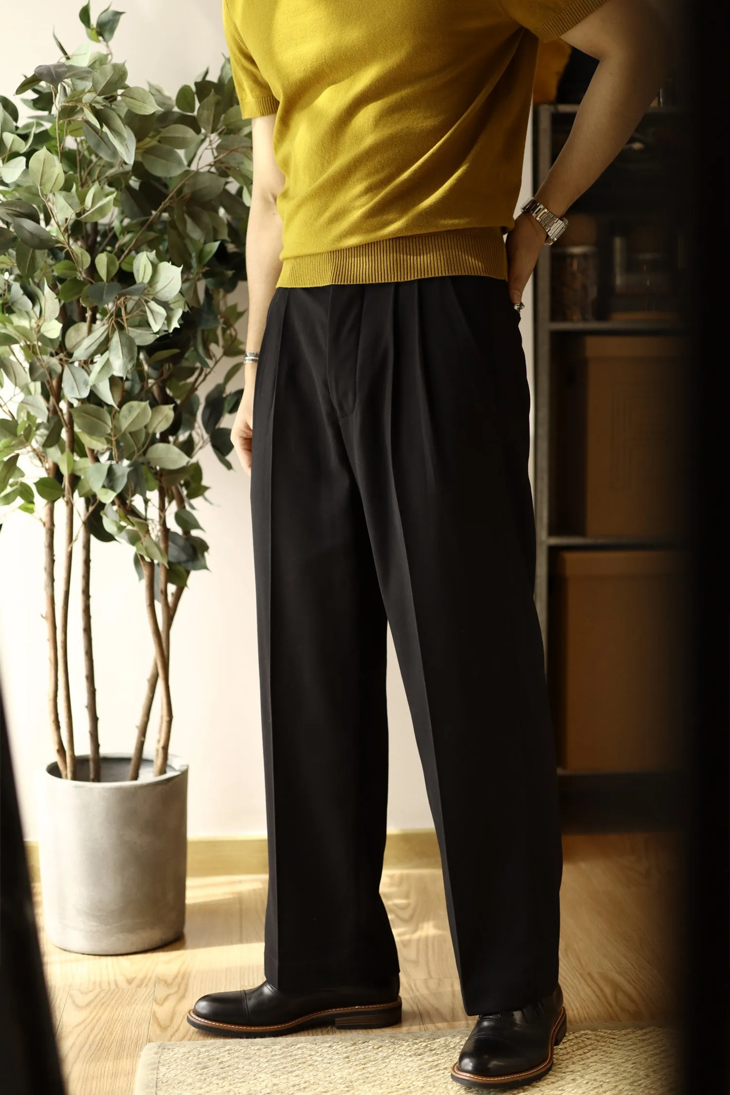 Men's Double Pleated Wide Leg Pants