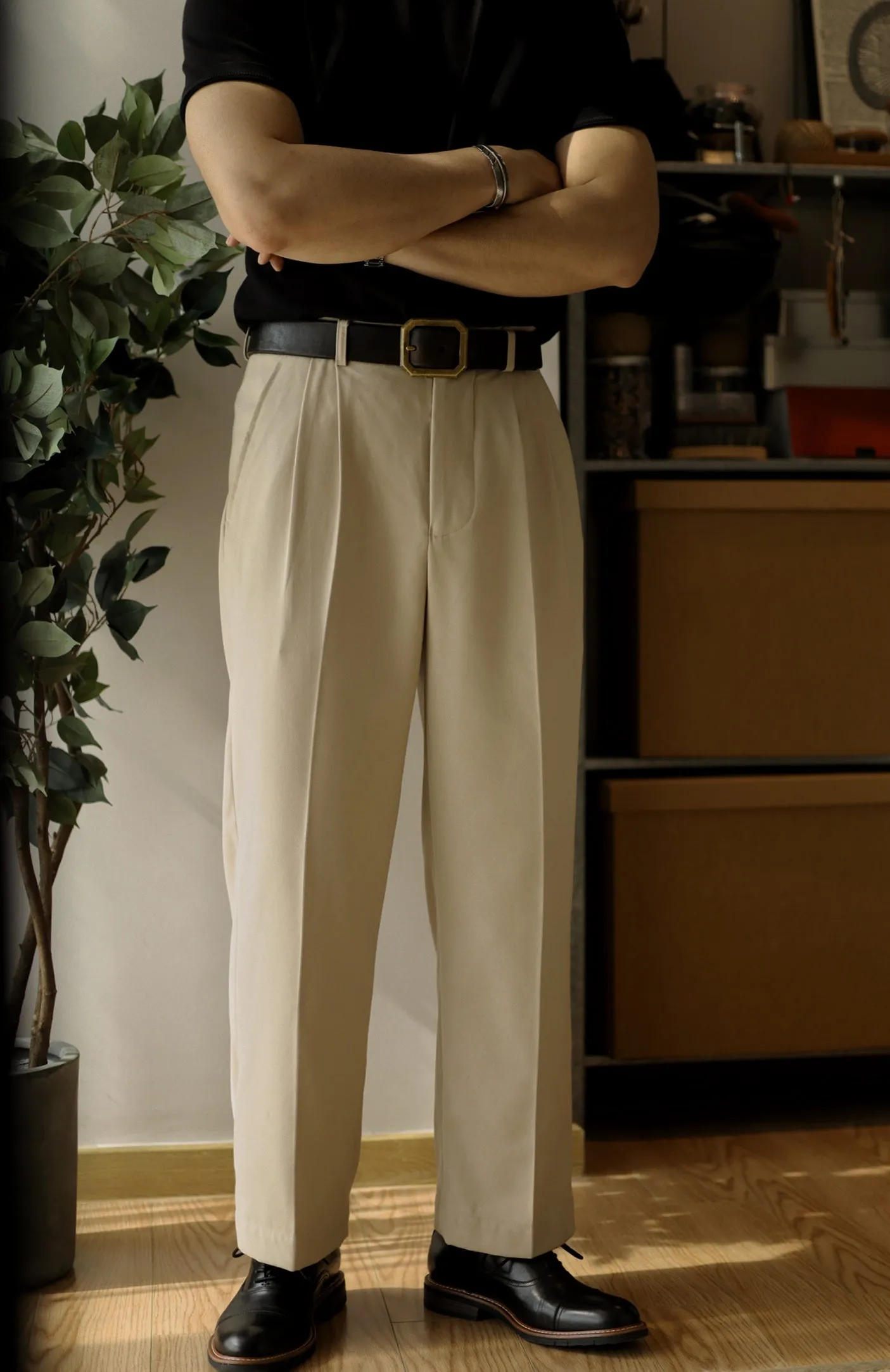 Men's Double Pleated Wide Leg Pants