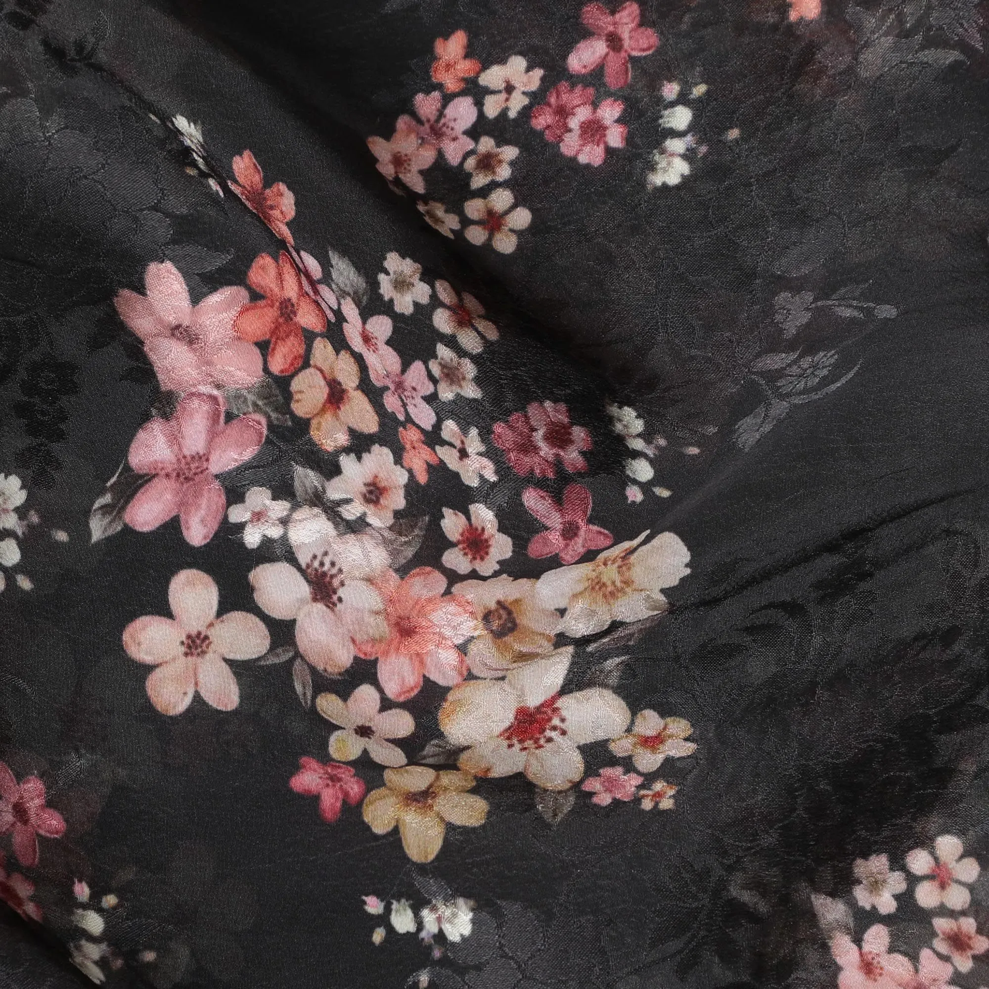 Midnight Sakura Viscose Crepe Fabric, 110cm Wide â€“ Ethereal Floral Delicacy-D18399