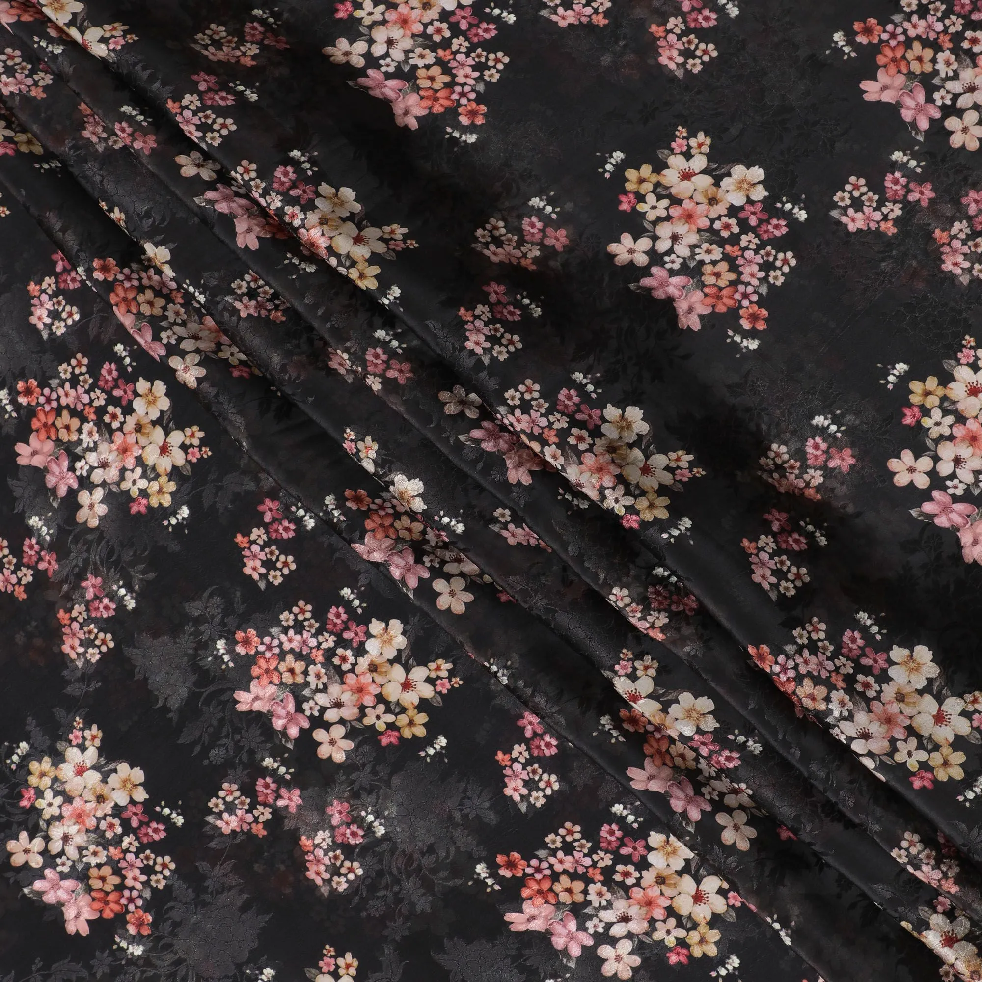 Midnight Sakura Viscose Crepe Fabric, 110cm Wide â€“ Ethereal Floral Delicacy-D18399