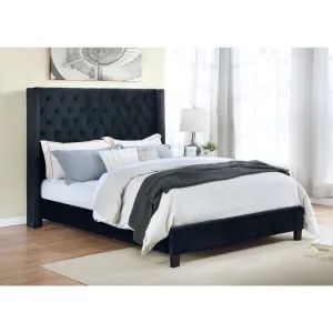 Modern Winged Headboard King Bed with Diamond-Quilted Pattern and Button Tufting