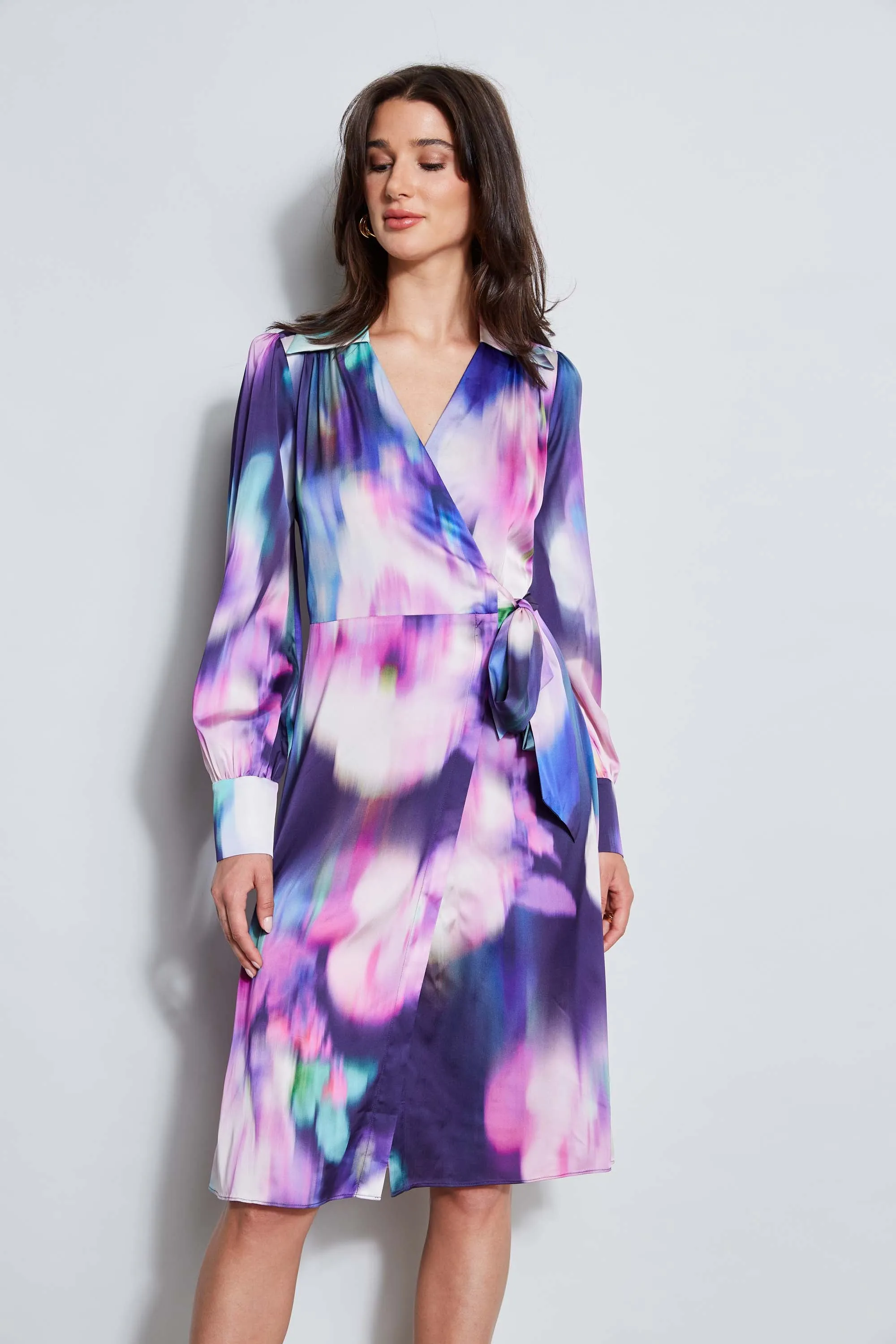 Moire Floral Wrap Dress