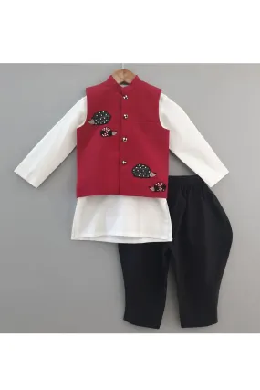 Mouse embroidered nehru jacket and kurta with jodhpuri pants