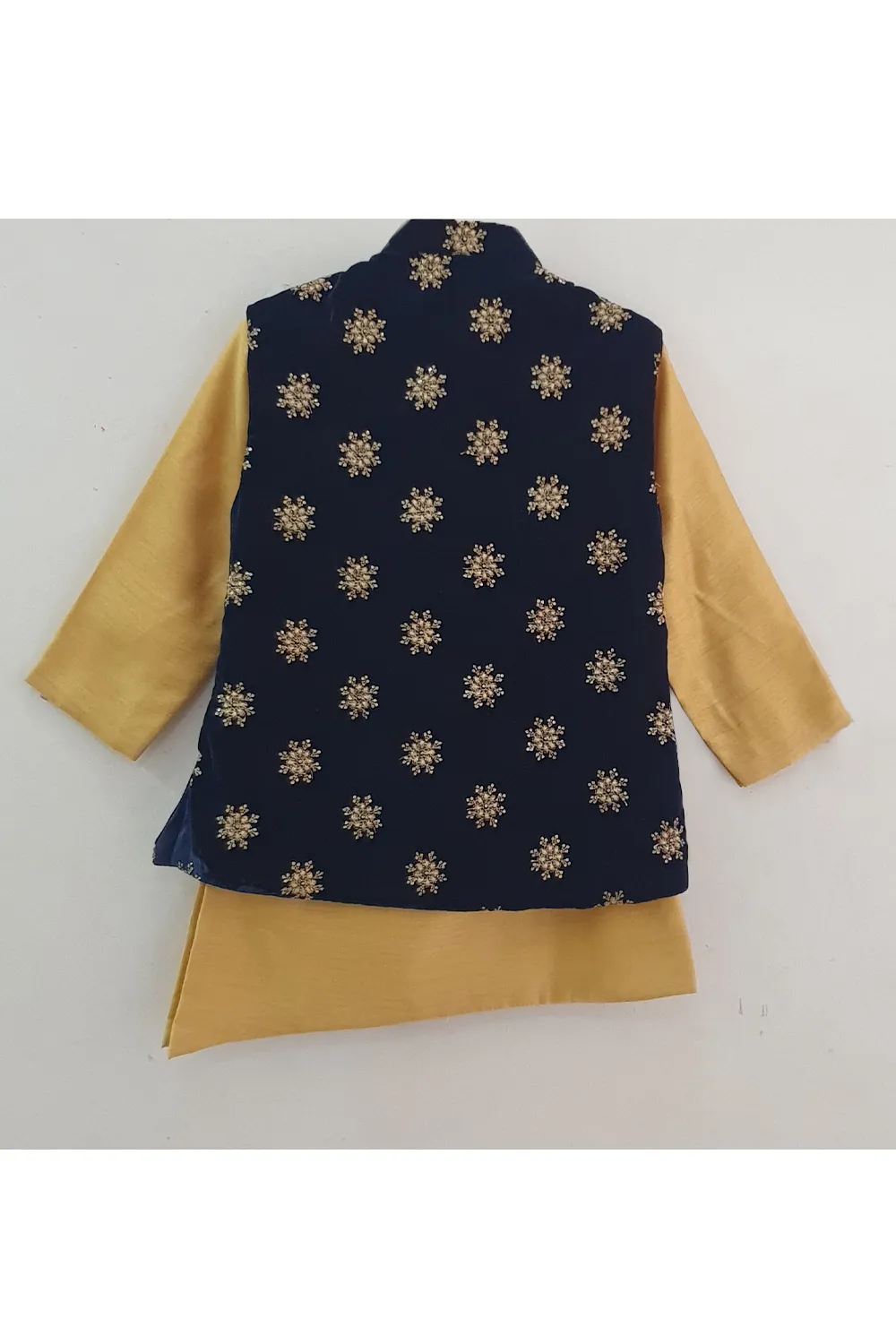 Navy blue sequins work velvet jacket kurta dhoti set