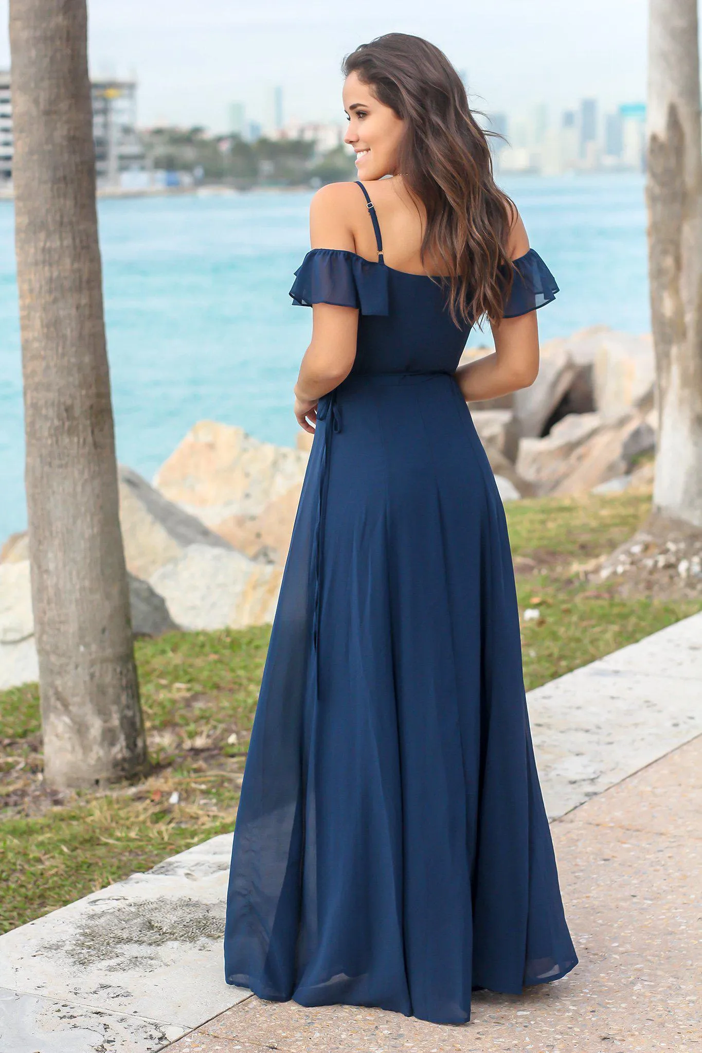 Navy Wrap Dress with Ruffle Top