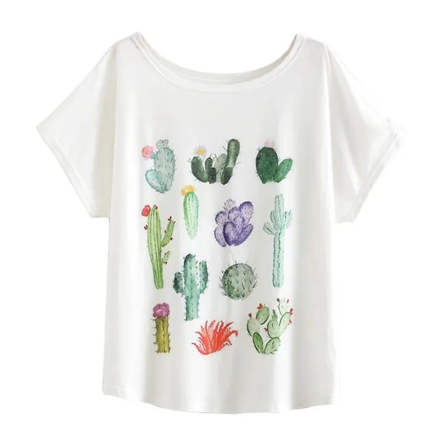 New 2017 Summer Women Desert Cactus Print T Shirts Cute Casual Short Sleeve Girl T-Shirts O Neck Graphic Tops Tees WAIBO BEAR