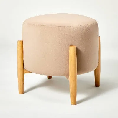 New - Elroy Round Velvet Ottoman with Wooden Legs Light Brown - Threshold designed with Studio McGee