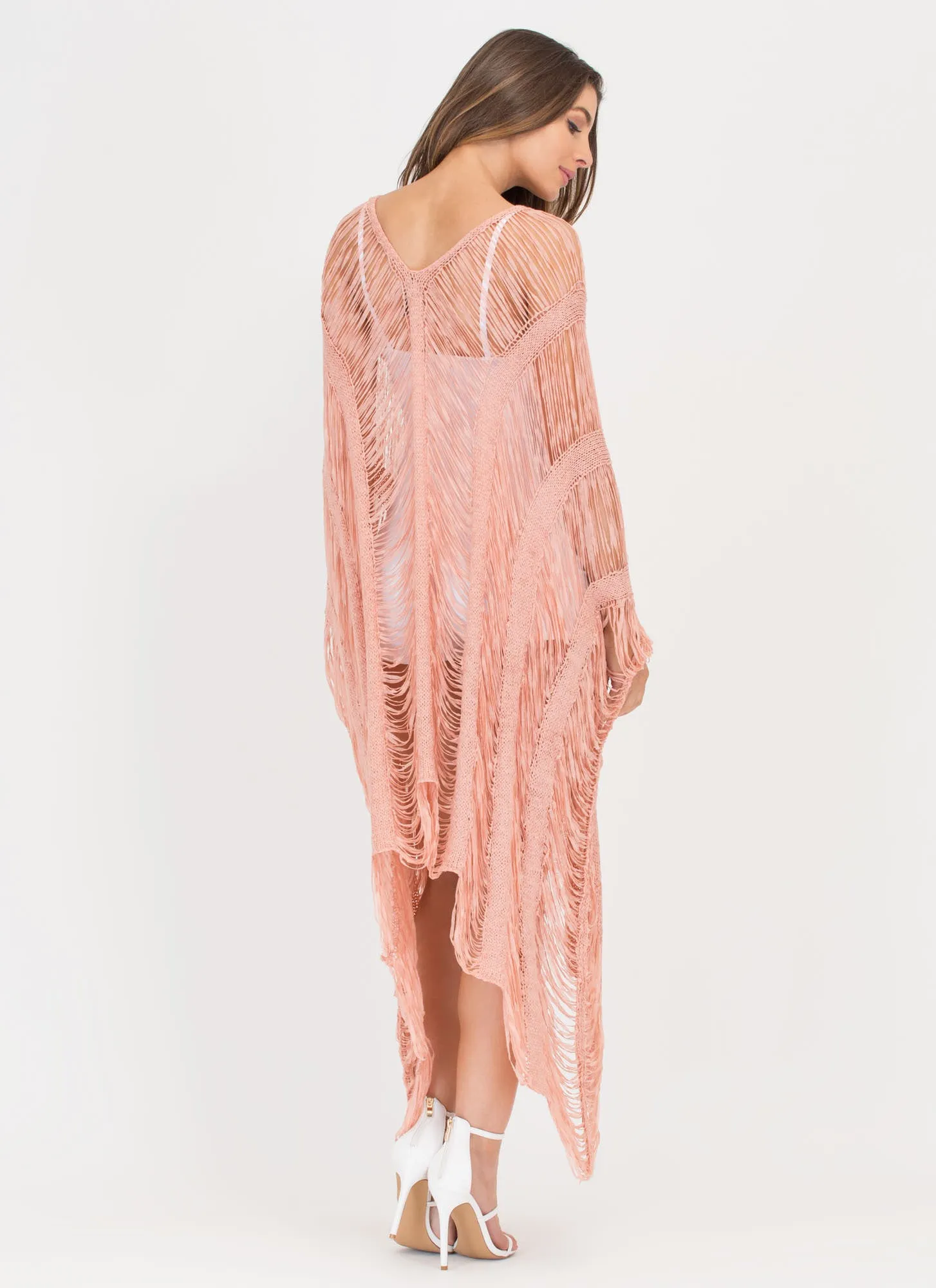 New Story Shredded Sheer High-Low Dress