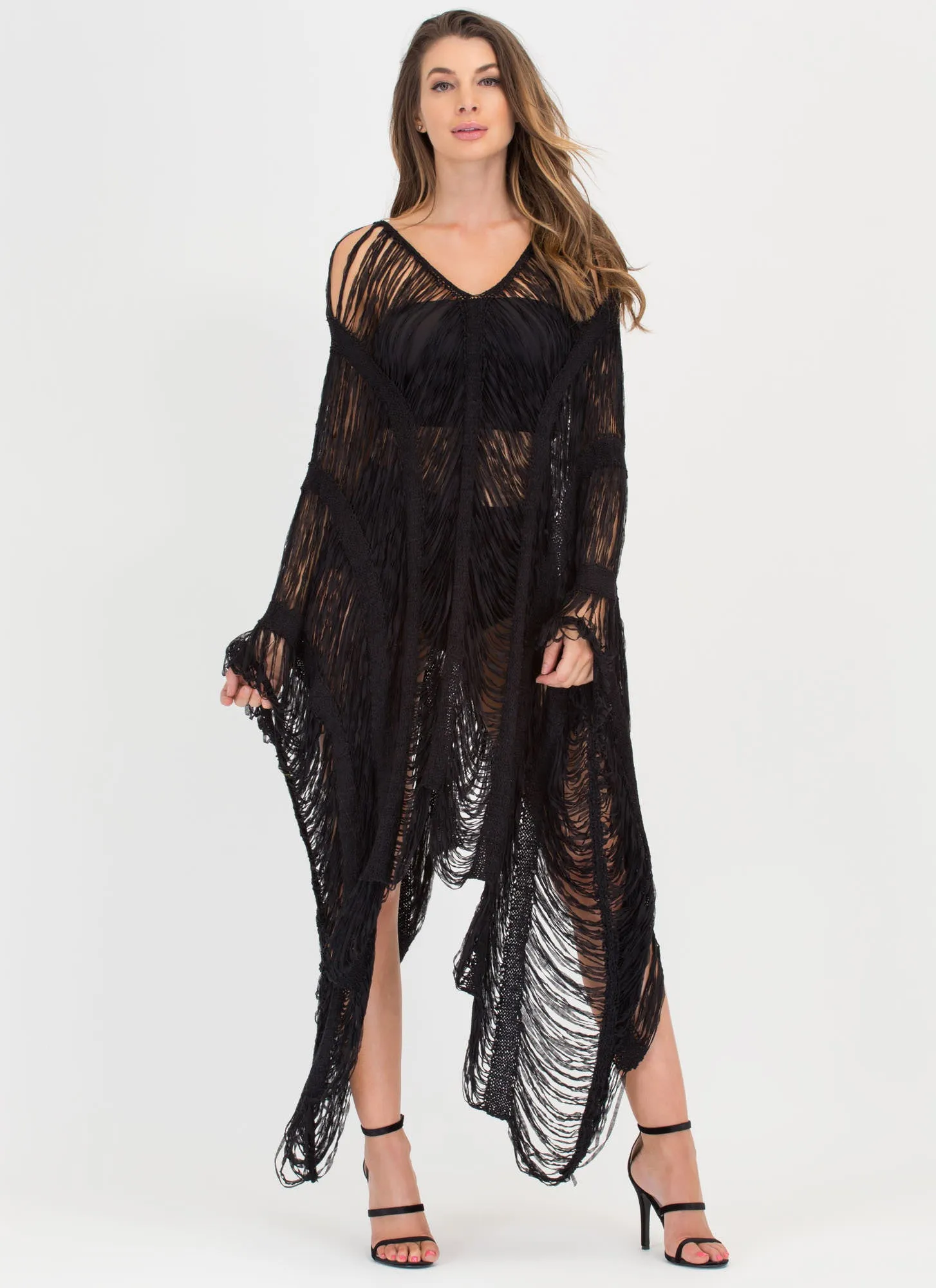 New Story Shredded Sheer High-Low Dress