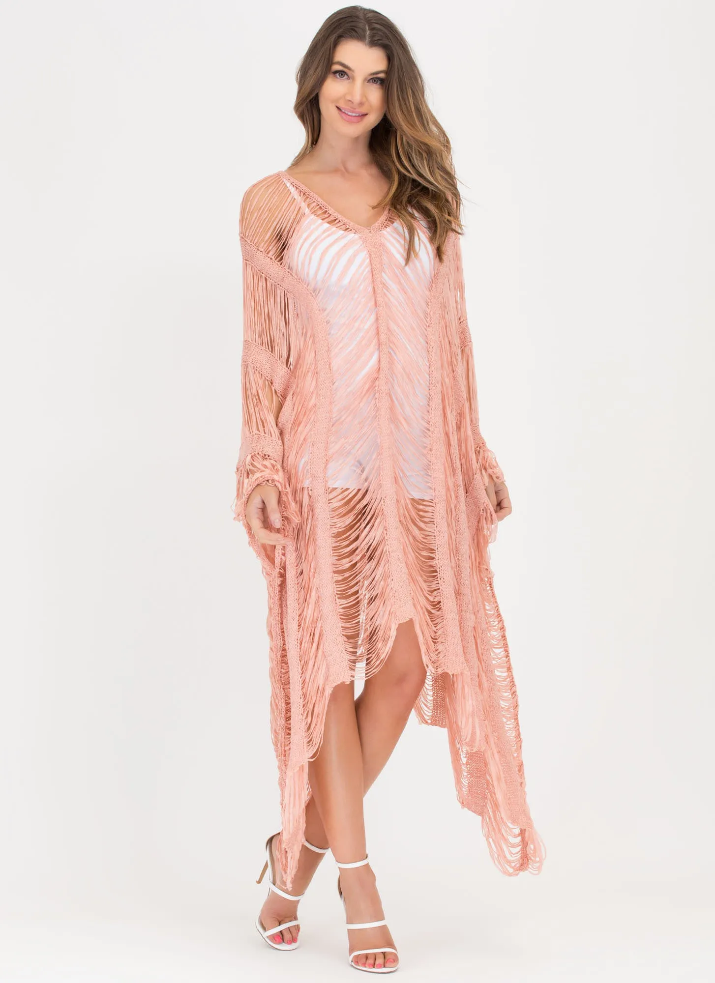 New Story Shredded Sheer High-Low Dress