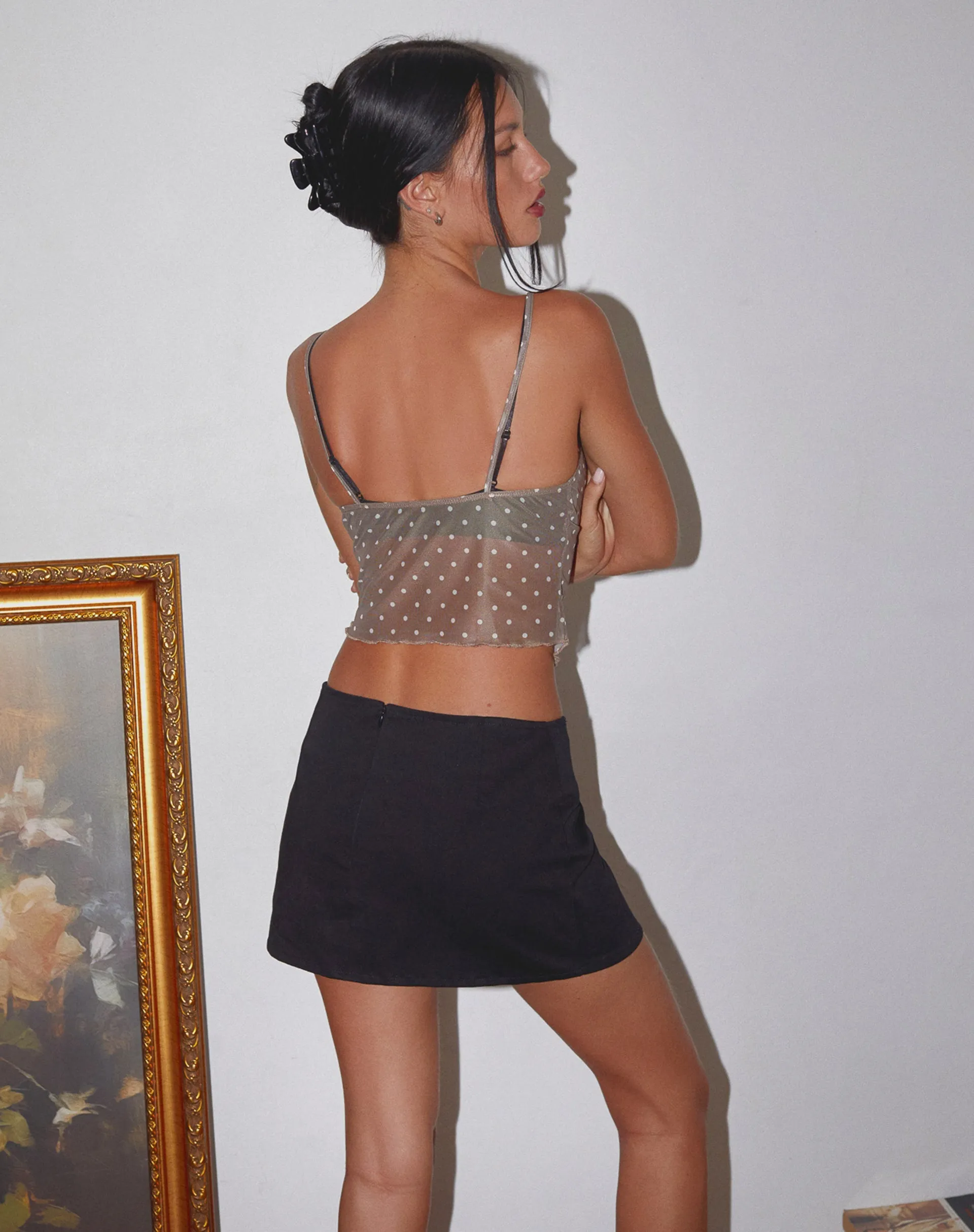 Norde Cami Top in Brown and White Polka