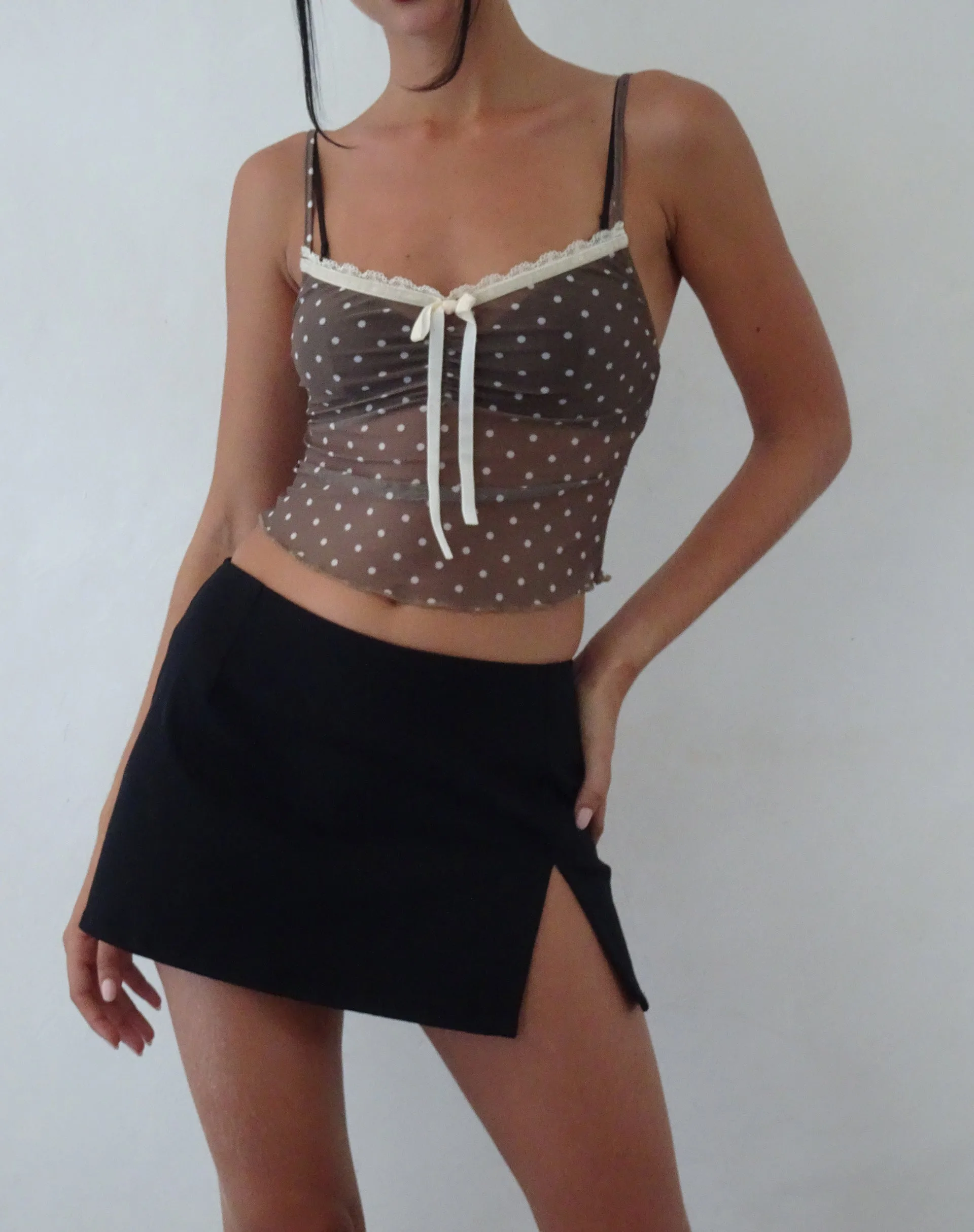 Norde Cami Top in Brown and White Polka