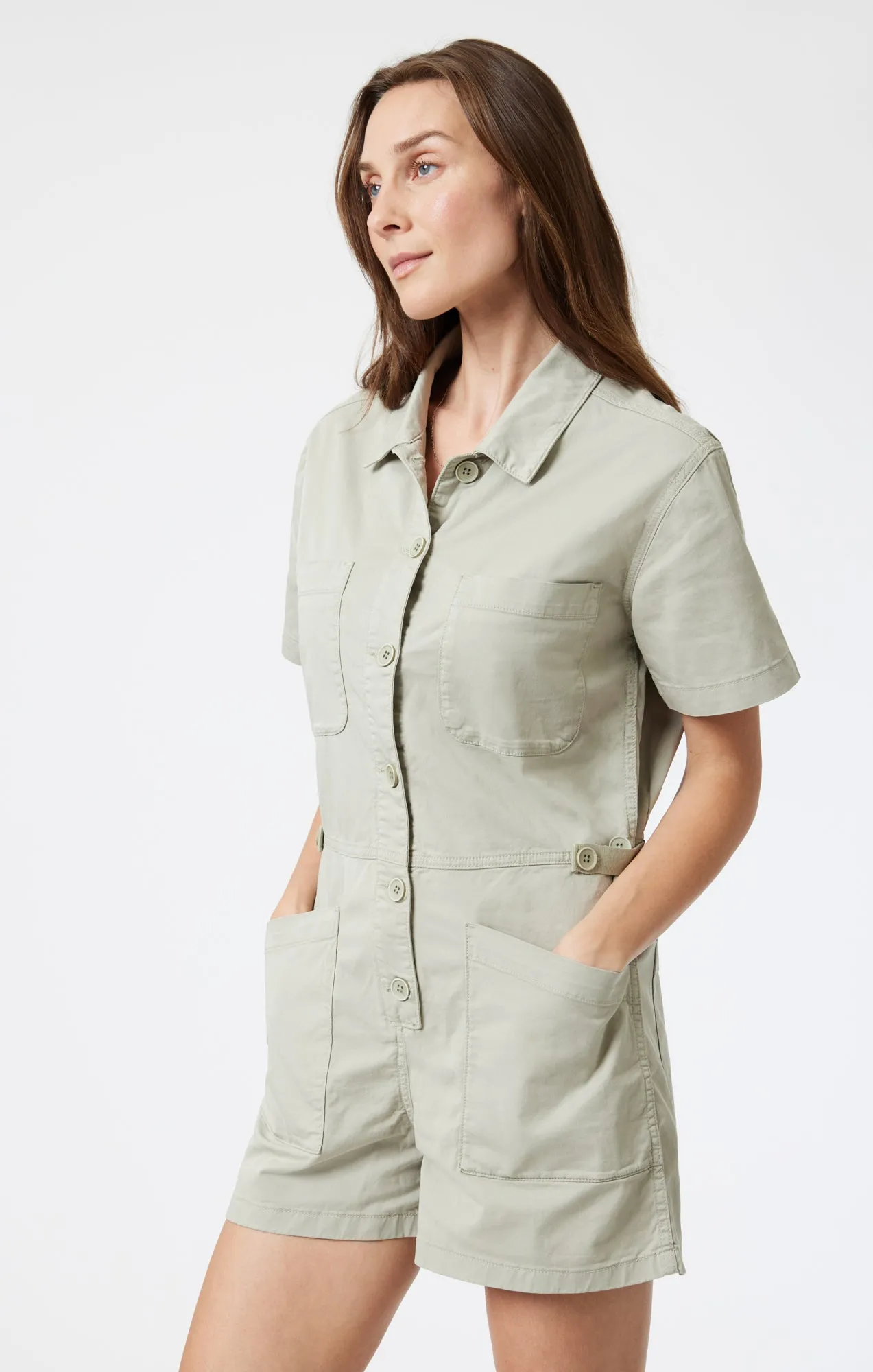 NOREEN ROMPER IN SEA GRASS LIGHT TWILL