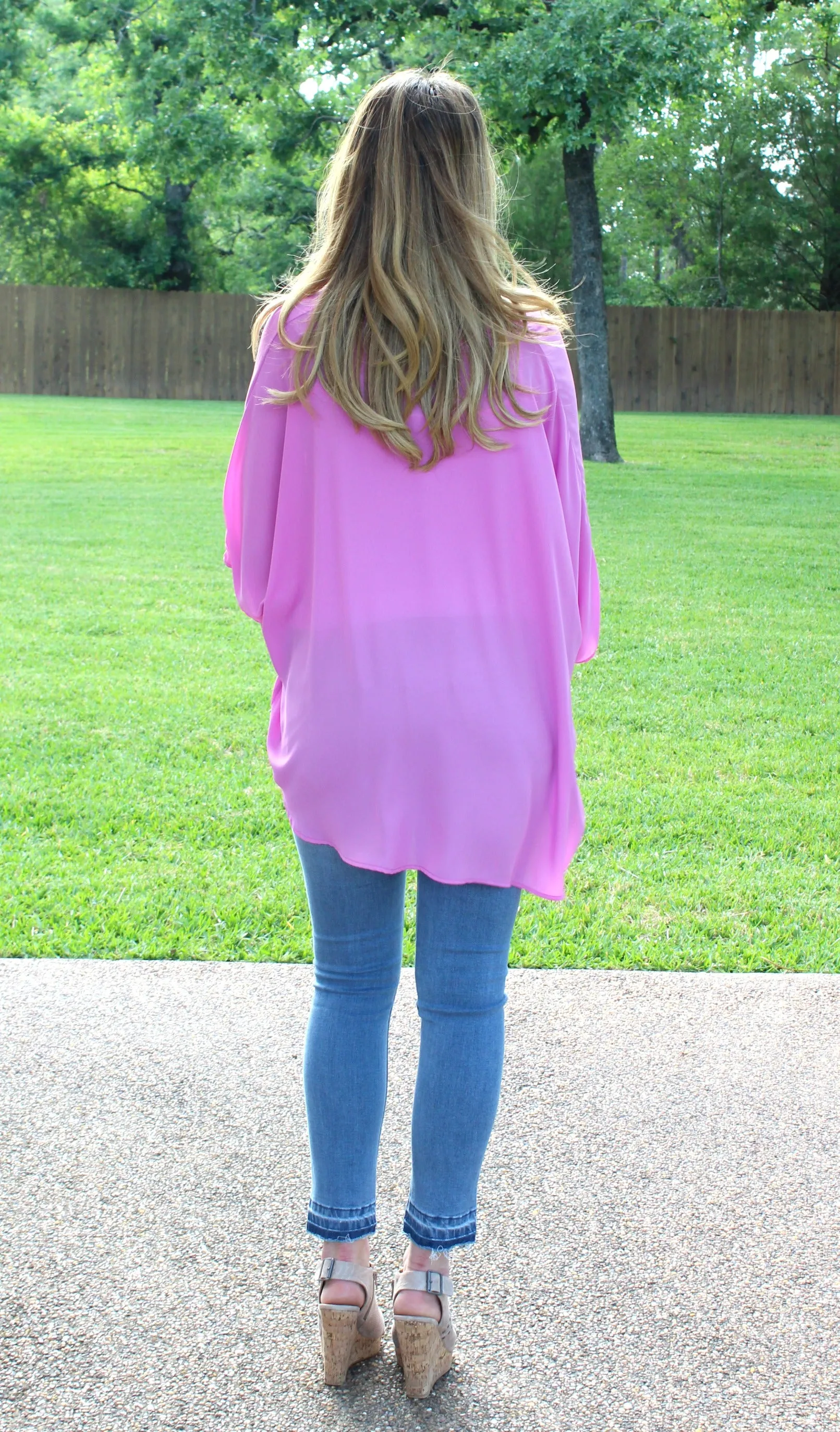 On The Line Sheer Oversized Poncho Top in Orchid