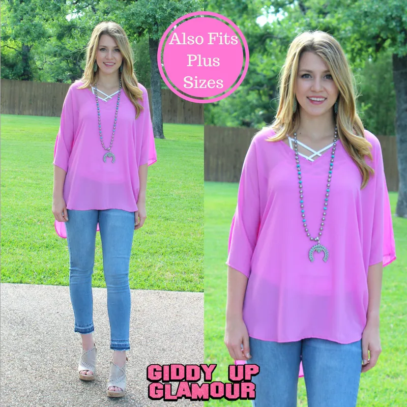 On The Line Sheer Oversized Poncho Top in Orchid