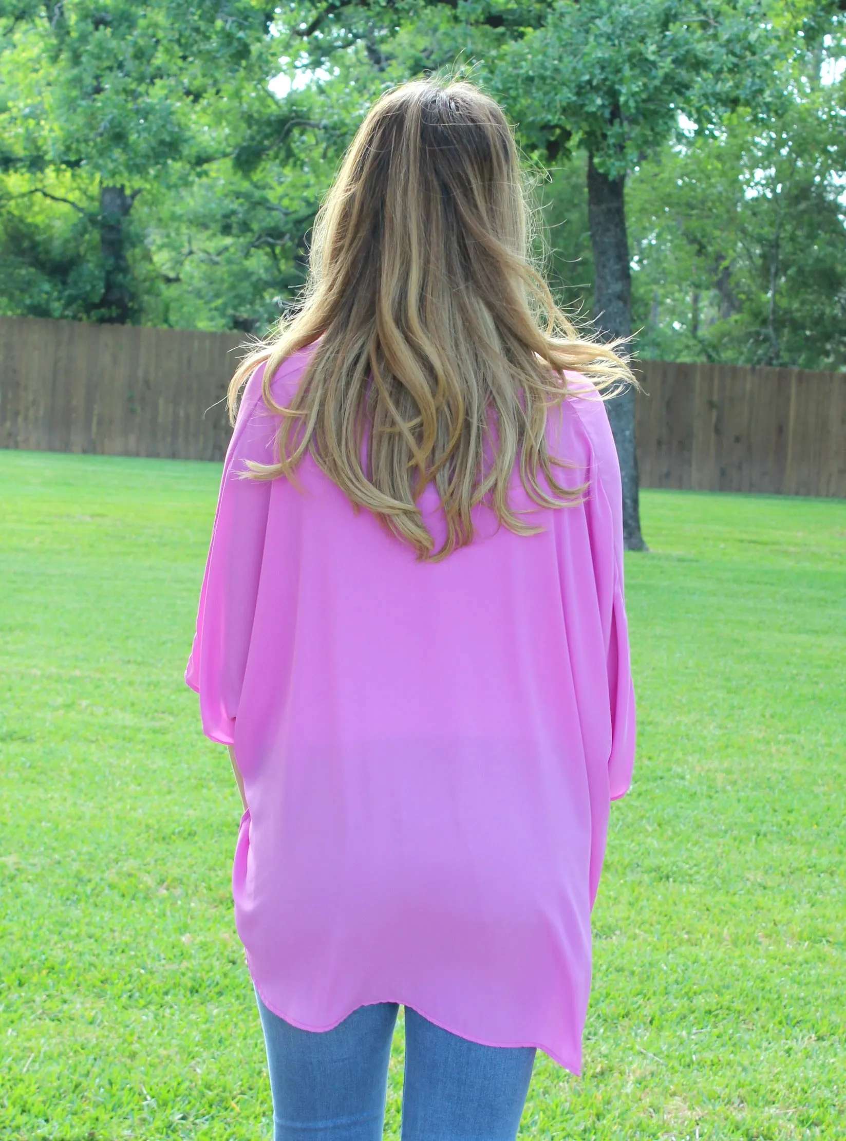 On The Line Sheer Oversized Poncho Top in Orchid