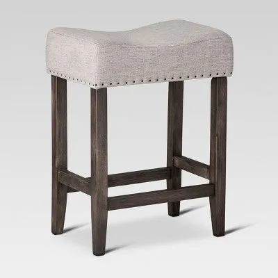 Open Box - 24" Rumford Saddle Counter Height Barstool with Wood Linen Gray