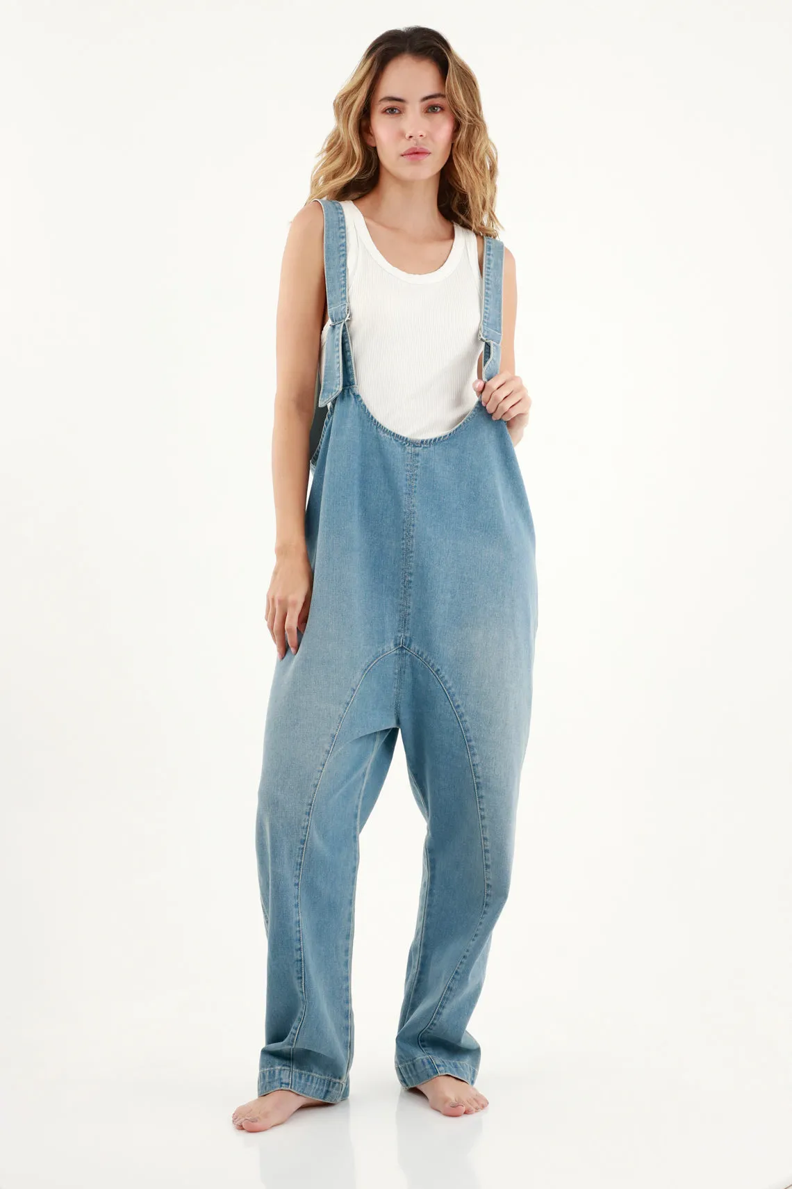 Overall de pantalón largo azul para mujer