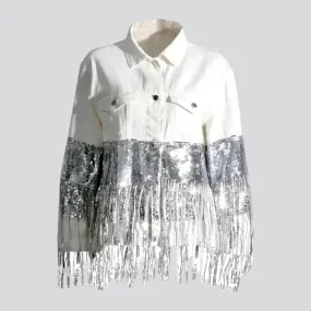 Oversized sequin women's jeans jacket