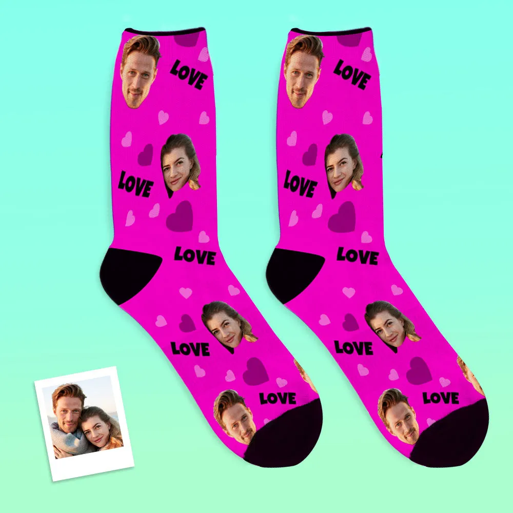 Personalized Custom Face Photo Socks with Love and Hearts