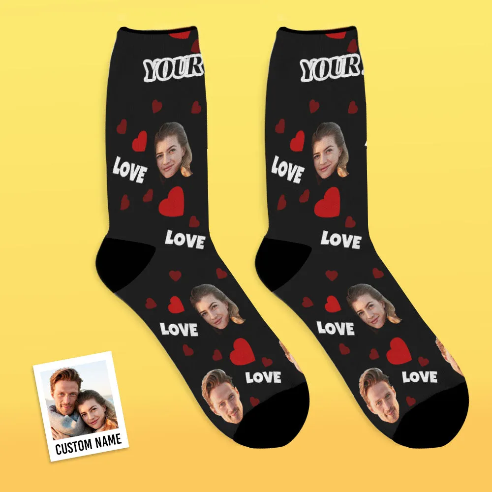 Personalized Custom Face Photo Socks with Love and Hearts