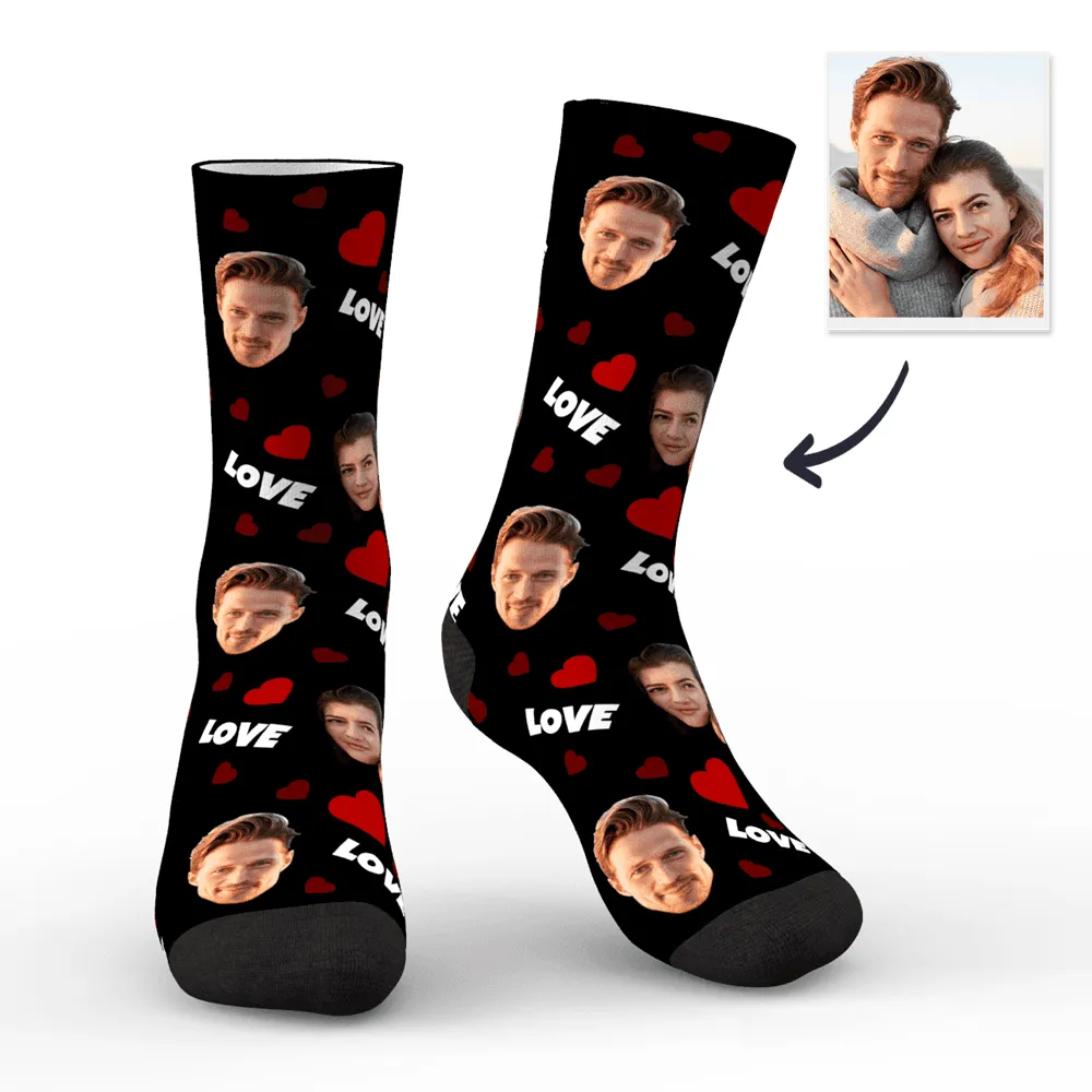 Personalized Custom Face Photo Socks with Love and Hearts