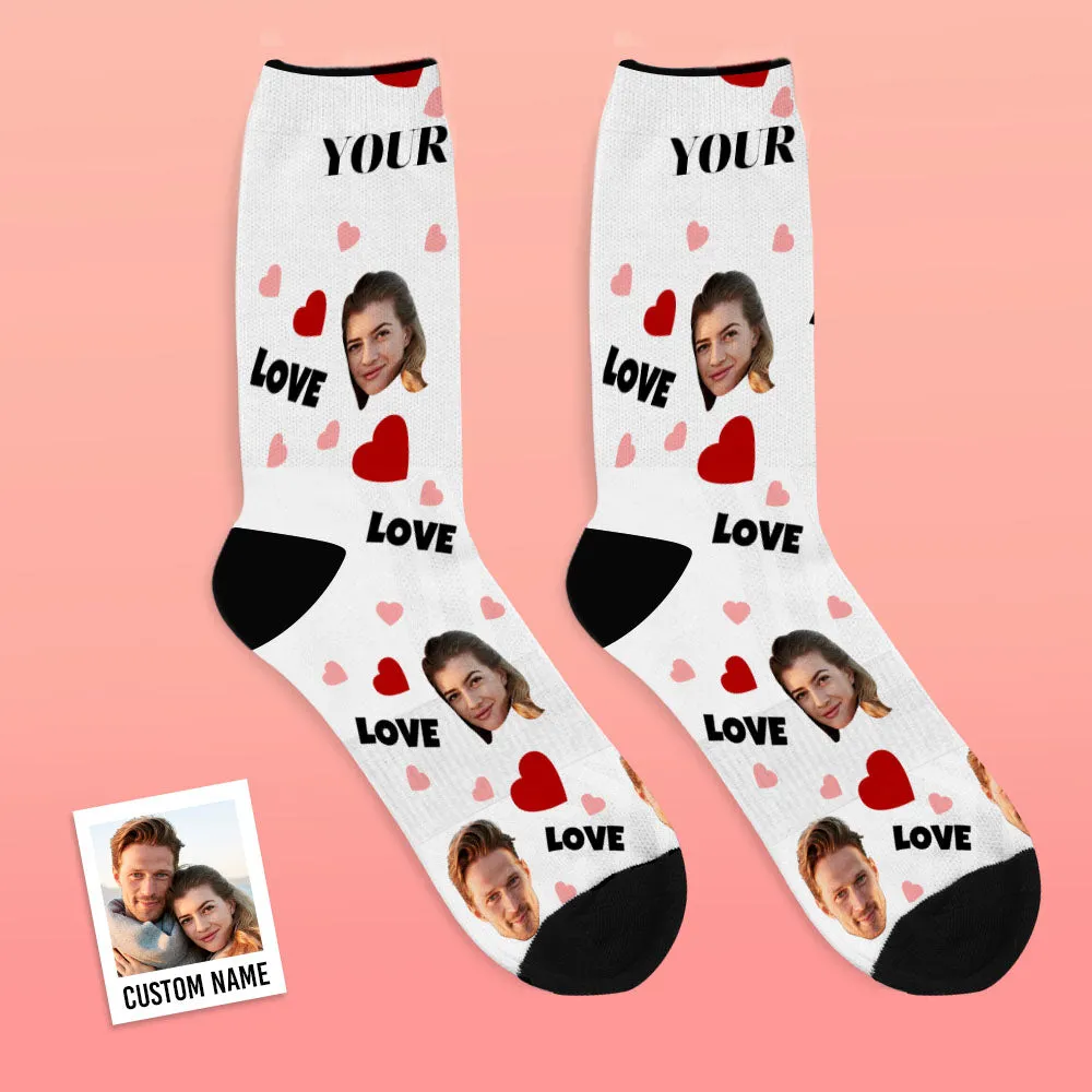 Personalized Custom Face Photo Socks with Love and Hearts