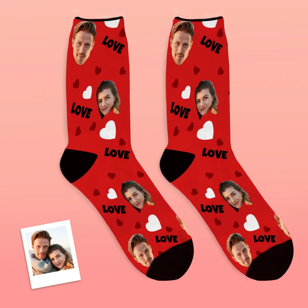 Personalized Custom Face Photo Socks with Love and Hearts