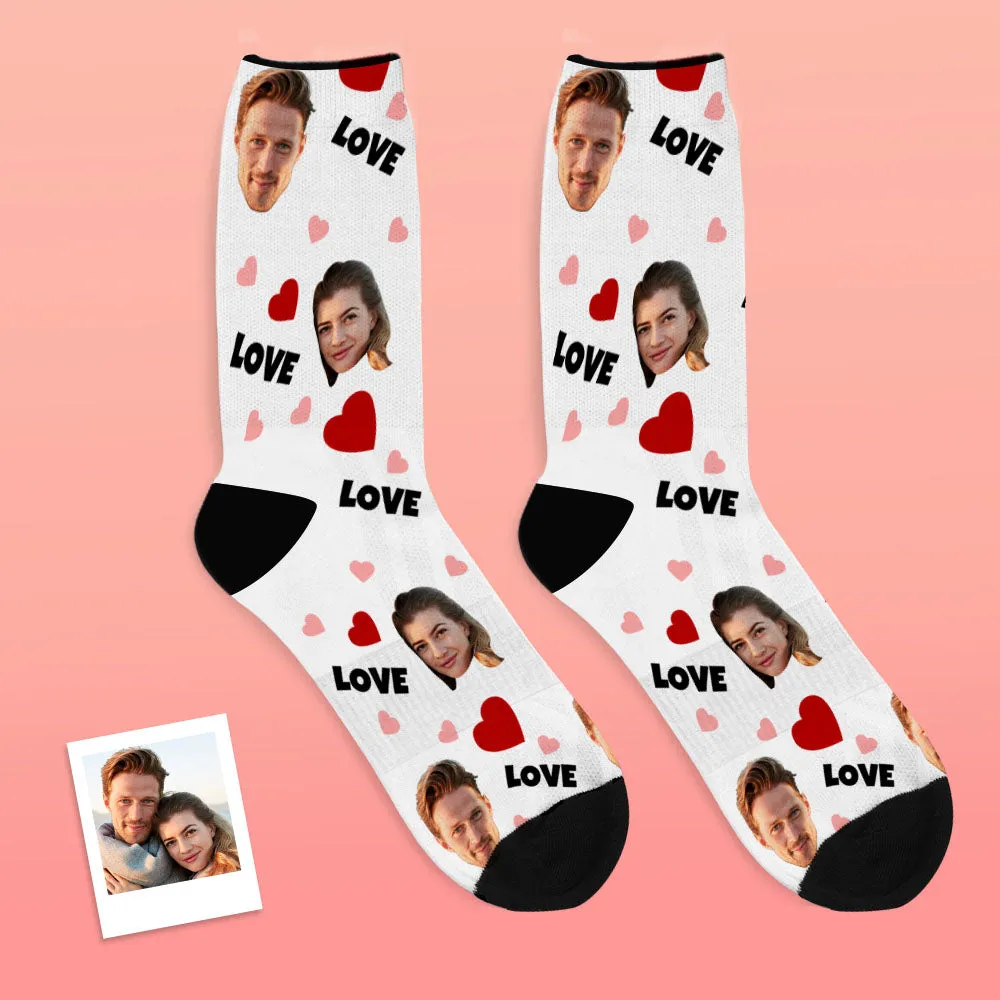 Personalized Custom Face Photo Socks with Love and Hearts