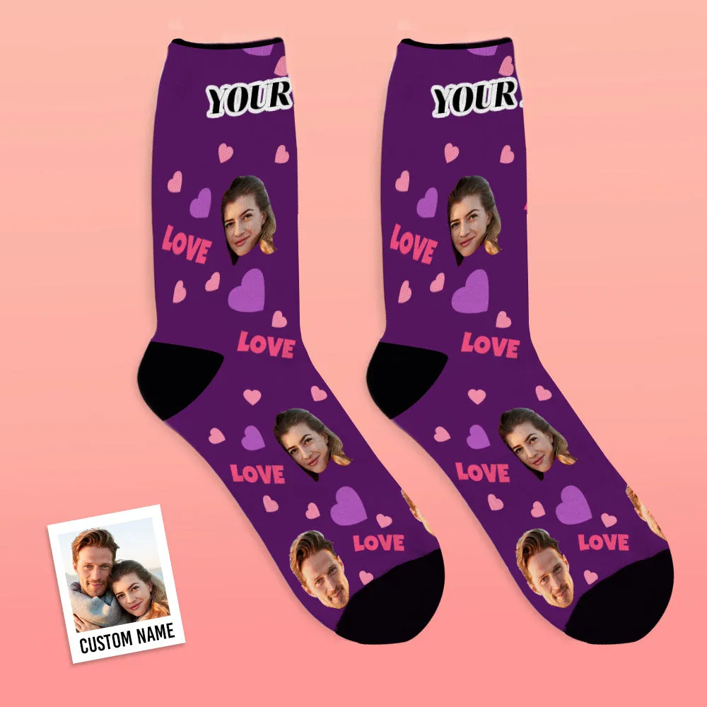 Personalized Custom Face Photo Socks with Love and Hearts