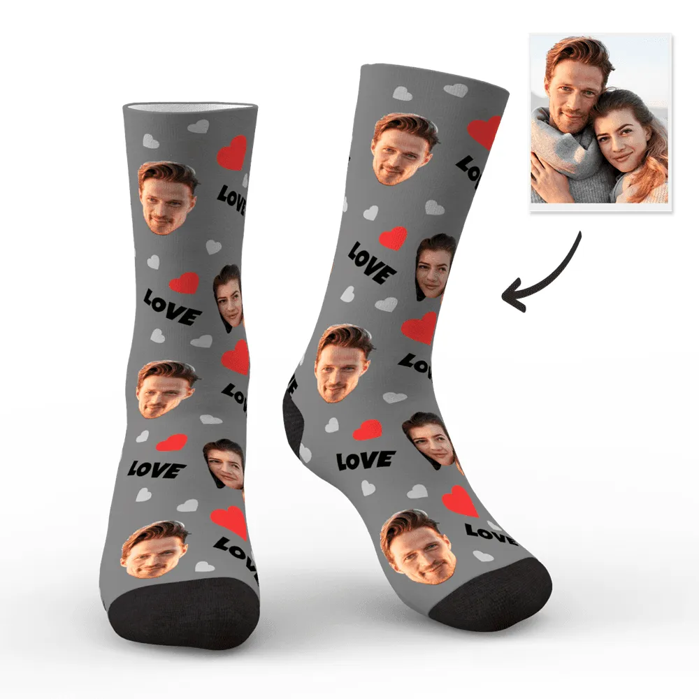 Personalized Custom Face Photo Socks with Love and Hearts