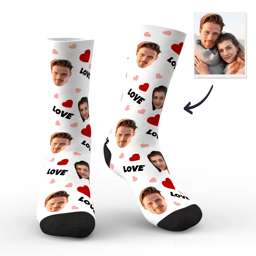 Personalized Custom Face Photo Socks with Love and Hearts