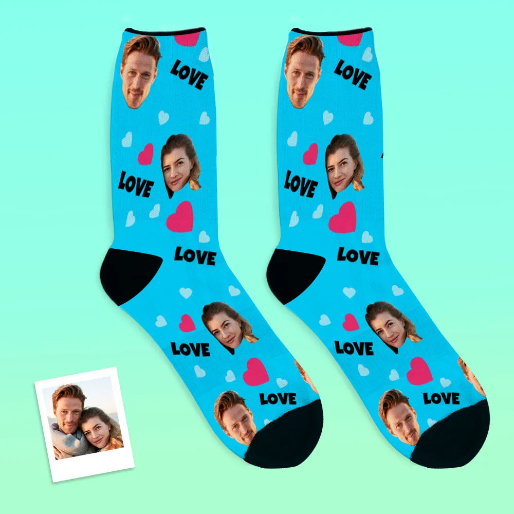 Personalized Custom Face Photo Socks with Love and Hearts