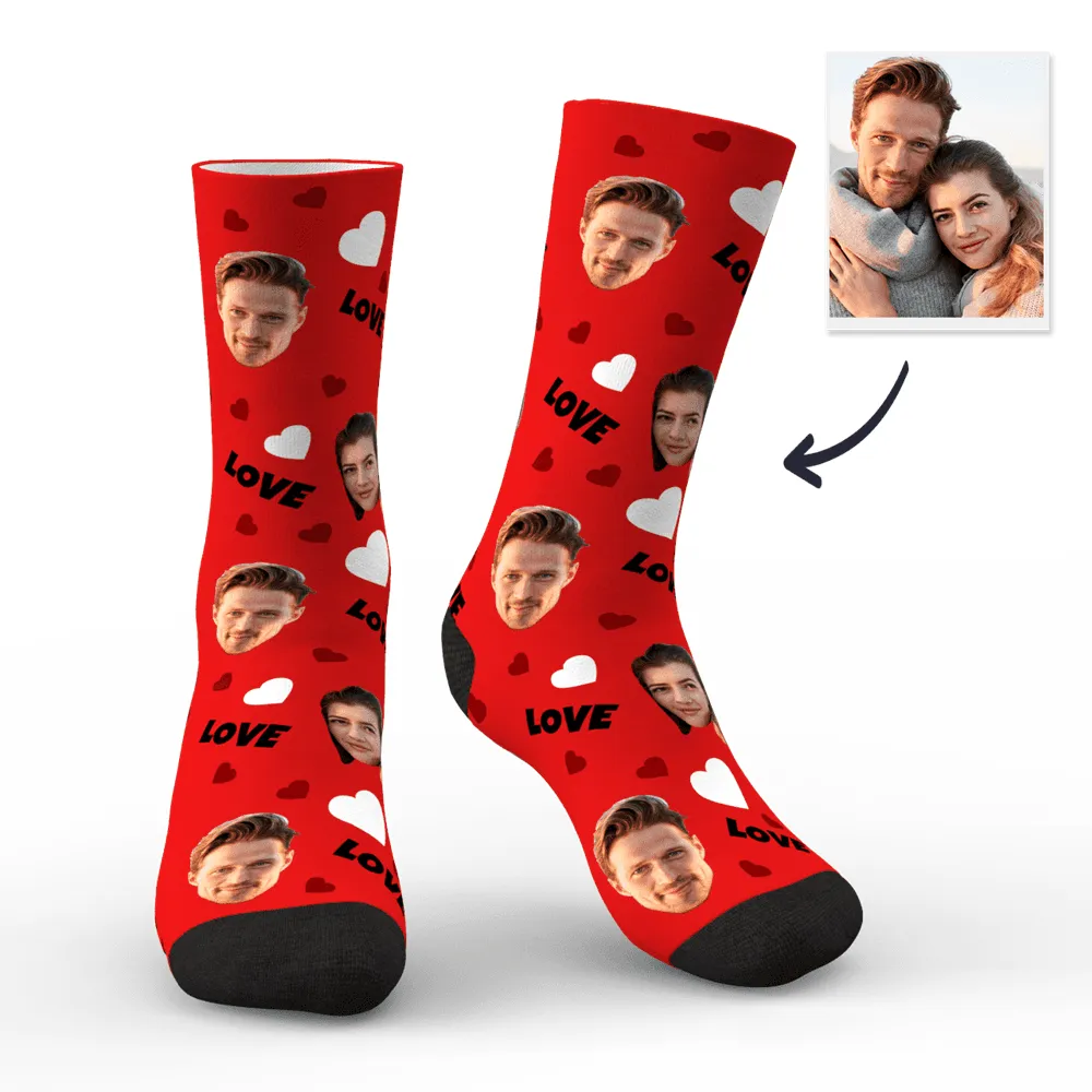 Personalized Custom Face Photo Socks with Love and Hearts