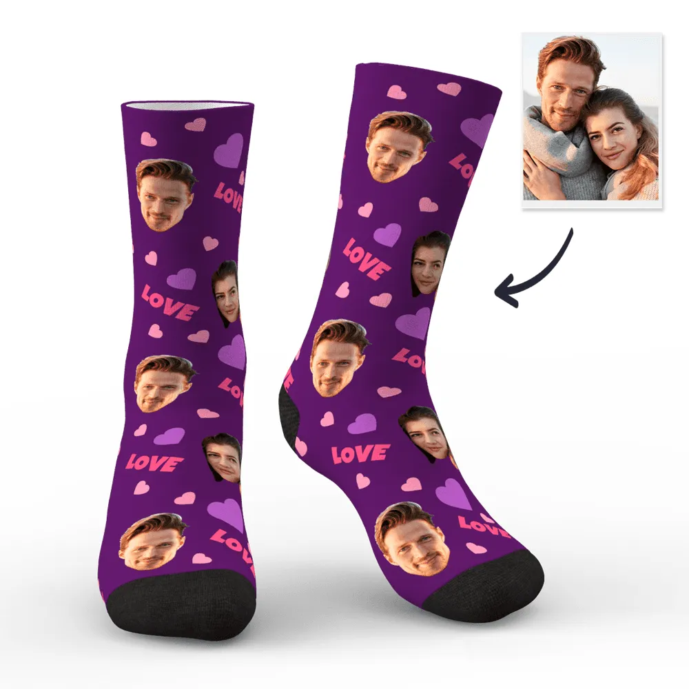 Personalized Custom Face Photo Socks with Love and Hearts