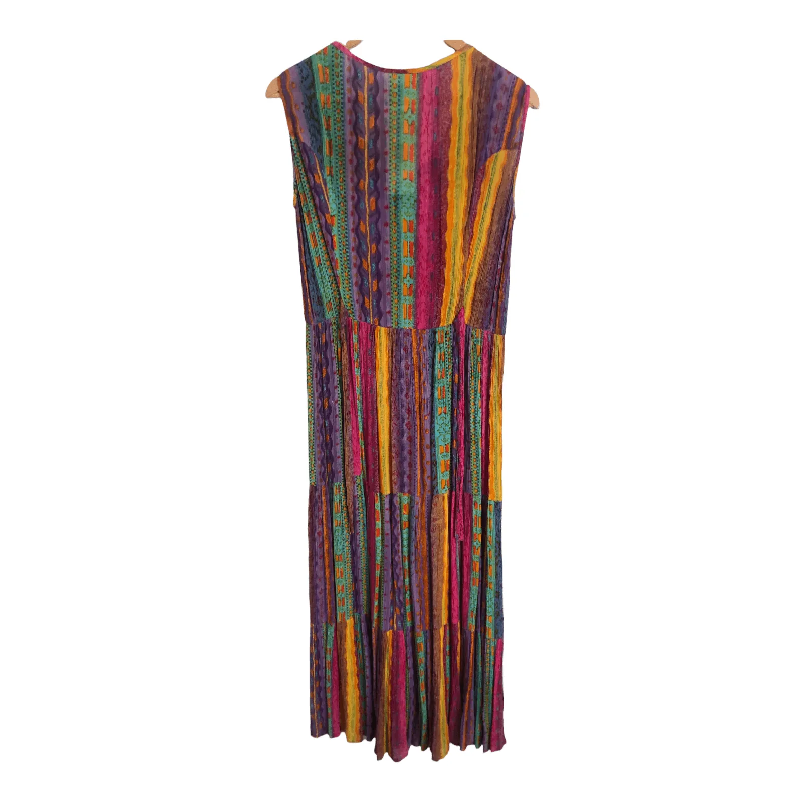 Phool 100% Viscose Sleeveless Summer Maxi Dress Rainbow Pattern w/ Tie Belt UK Size 10