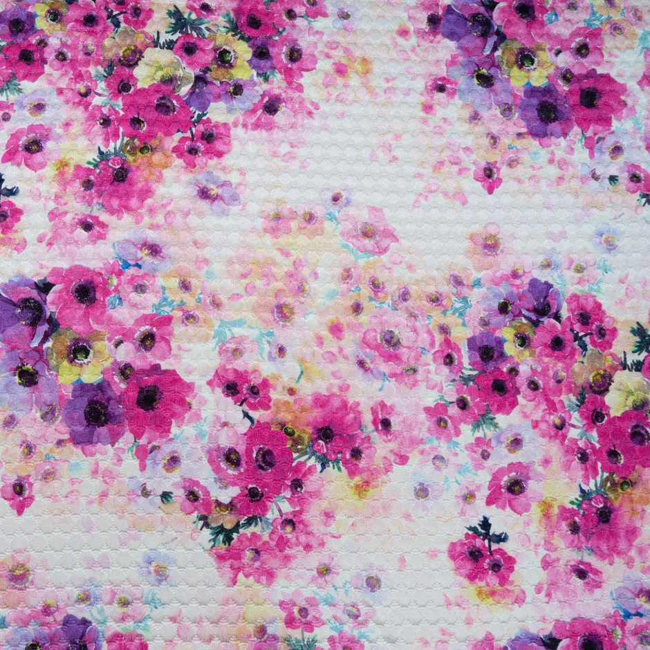 Pink & Purple Poppy Printed Cotton & Silk Blend Cloqué