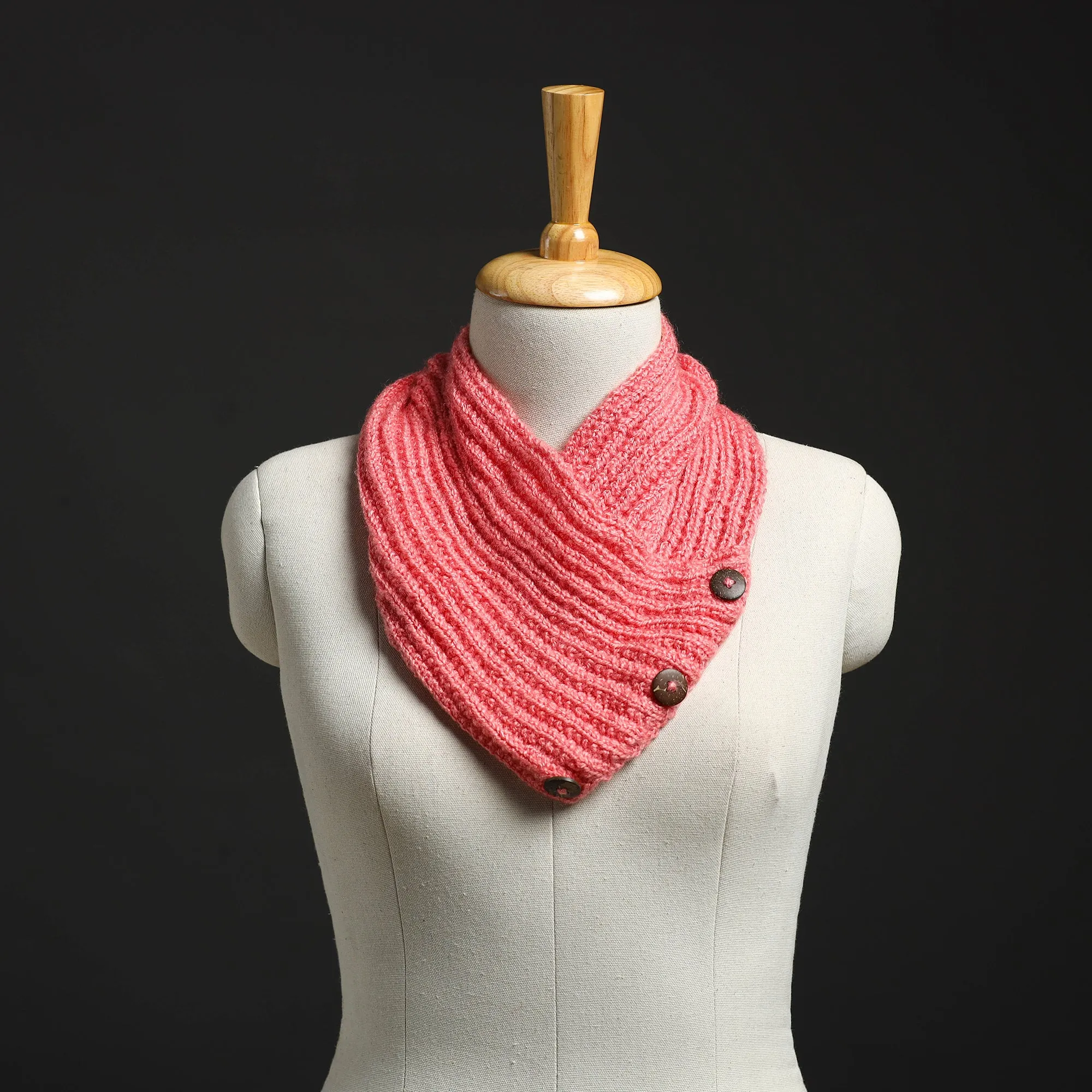 Pink - Kumaun Hand Knitted Woolen Button Cowl 127