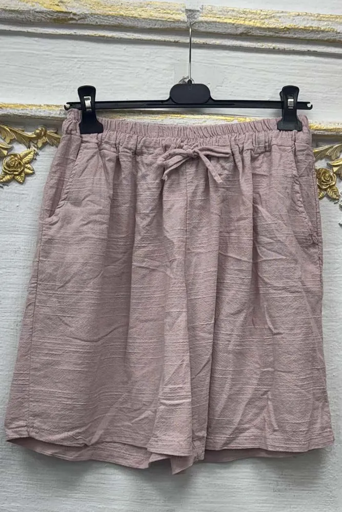 Plain Pockets Drawstring Waistband Cotton Shorts