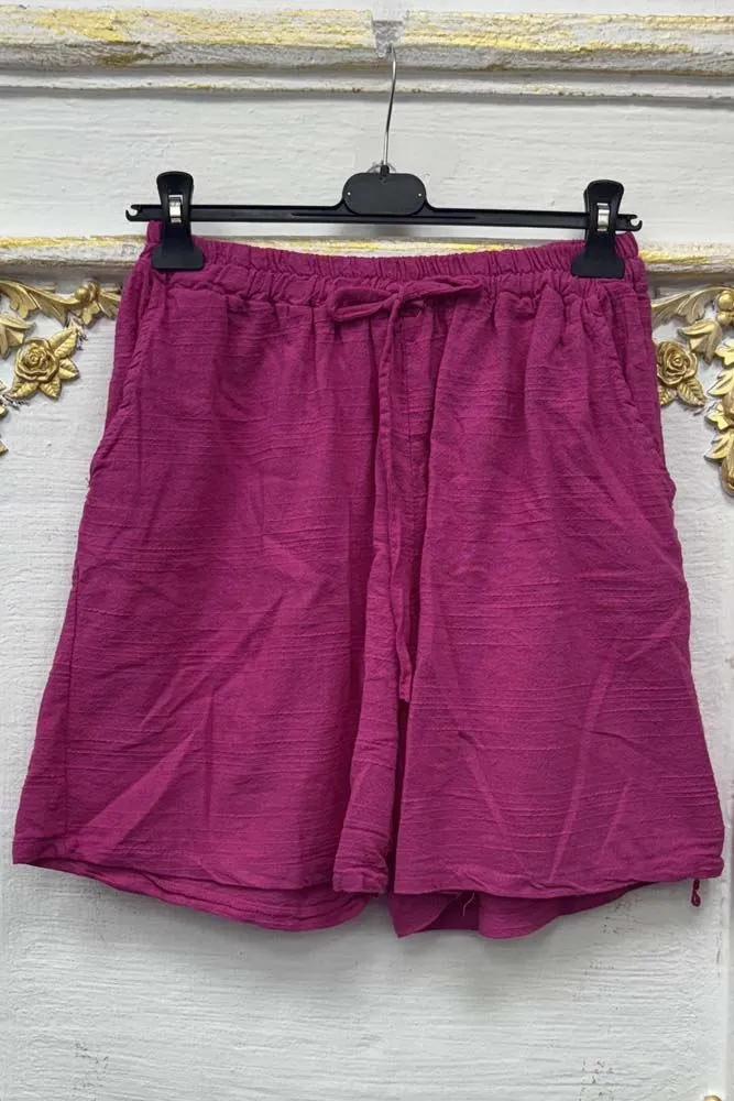 Plain Pockets Drawstring Waistband Cotton Shorts