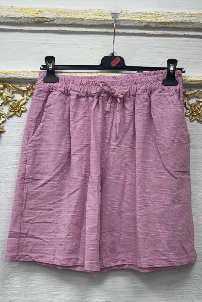 Plain Pockets Drawstring Waistband Cotton Shorts