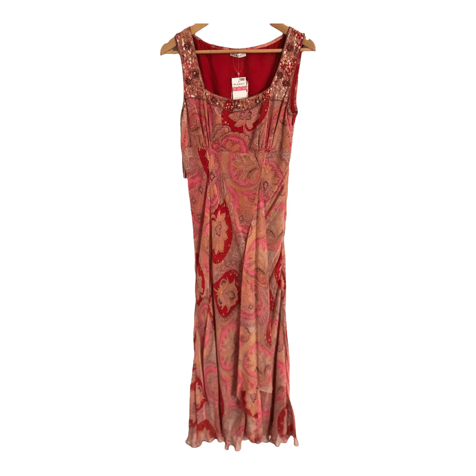 Planet Sleeveless 100% Silk Chiffon Embroidered Maxi Dress Multi Floral Print UK Size 8 BNWT