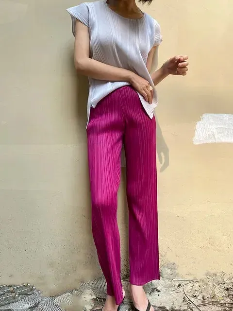 Pleated New Color High Waist Elegant Casual Classic Ankle-Length Pants