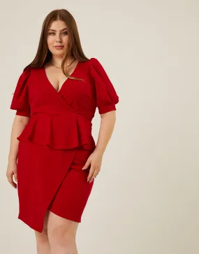 Plus Size Peplum Tie Belt Dress